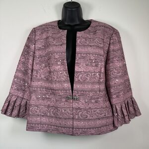 R & M Collection Women Jacket 16 Pink Geometric Sheer Embellishment Formal Wear